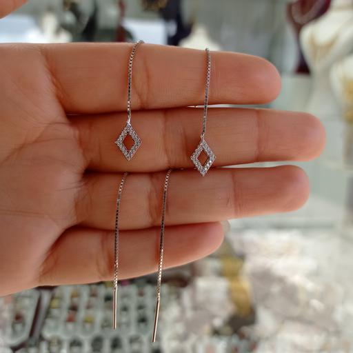 گوشواره بخیه ای نقره لوزی شکل فوق العاده شیک و خاص